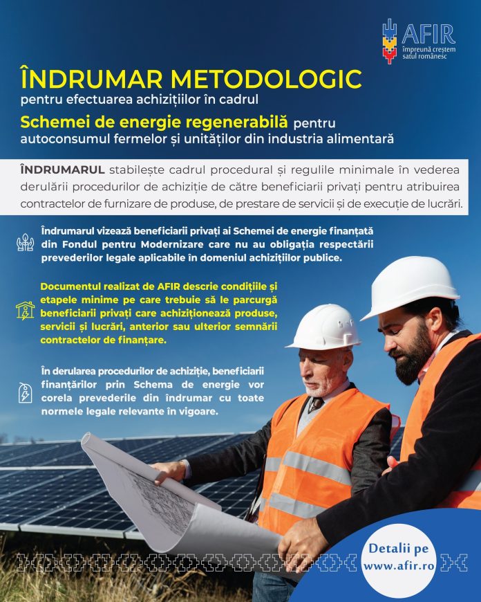 Coperta ghidului metodologic AFIR pentru schemele de energie regenerabilă destinate autoconsumului fermelor.