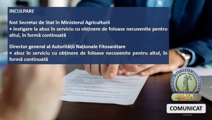 Infografic oficial cu sigla DNA și detalii despre inculparea lui Adrian Pintea și a directorului ANF.