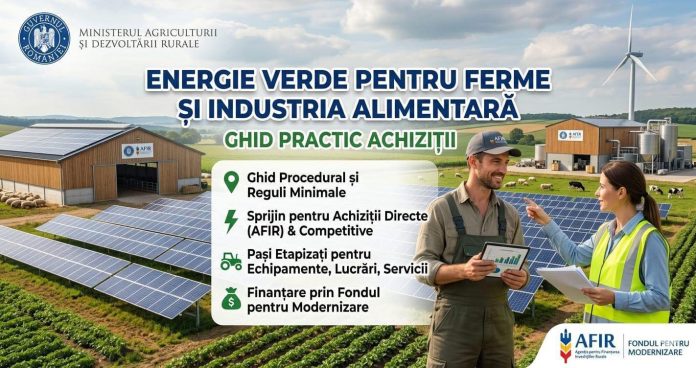 Ghid practic de achiziții AFIR pentru proiecte de energie verde în ferme și industria alimentară, finanțate prin Fondul pentru Modernizare.