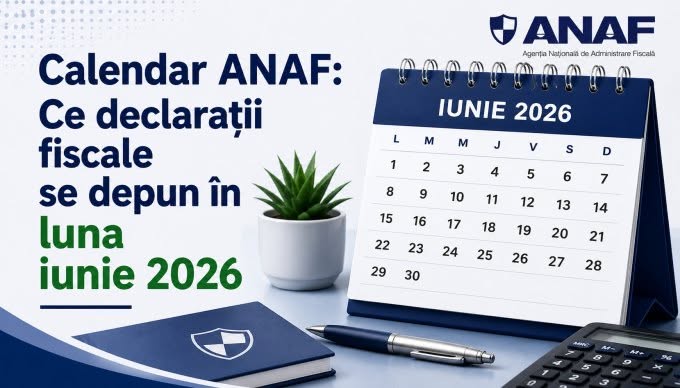 Calendar fiscal ANAF pentru luna iunie 2026 cu termene limită depunere declarații obligații fiscale fermieri.