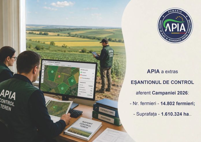 Inspectori APIA analizând hărțile digitale pentru eșantionul de control APIA din Campania 2026 pe monitor.