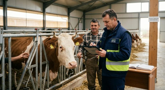 Inspector APIA verifică documentele de ameliorare genetică la o fermă de bovine