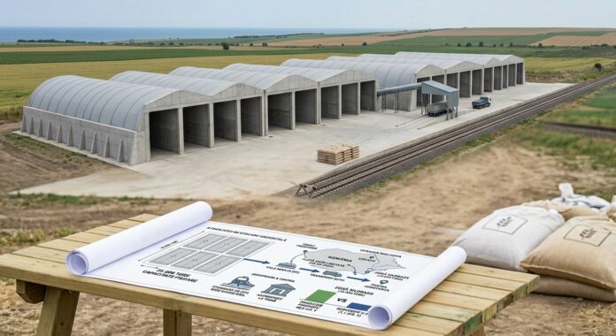 Vizualizarea proiectului logistic propus de analistul Cezar Gheorghe pentru depozitarea și tranzitul cerealelor din Ucraina prin România